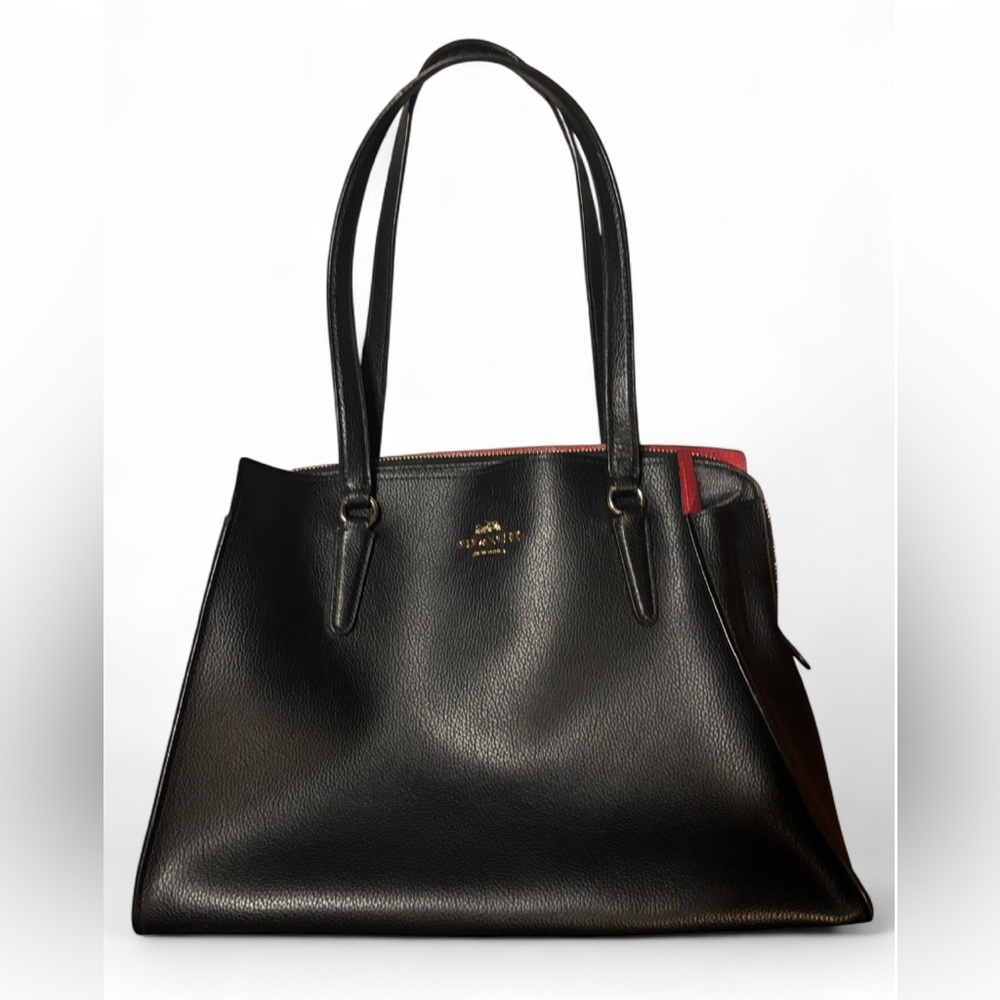 Coach Black Leather Red Interior Tote